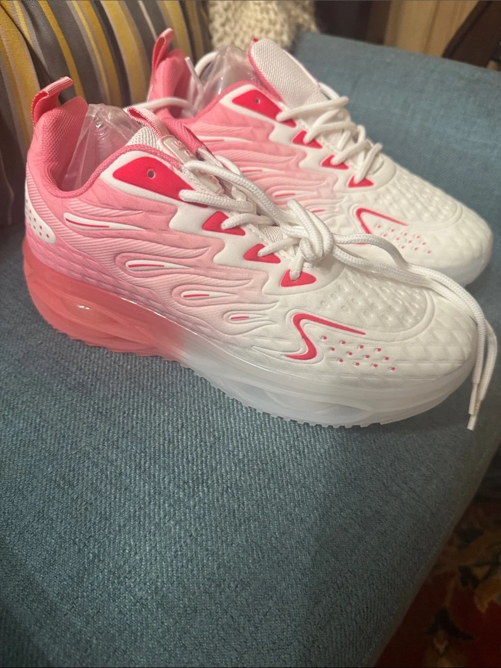Women's White and Pink Gradient Athletic Sneakers